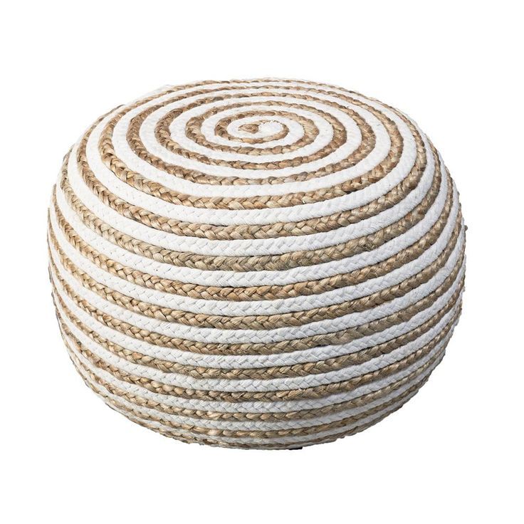 Lr Resources Jute Spiral Natural And White Indoor Ottoman, Natural With White Jute Pouf Ottomans (View 16 of 20)
