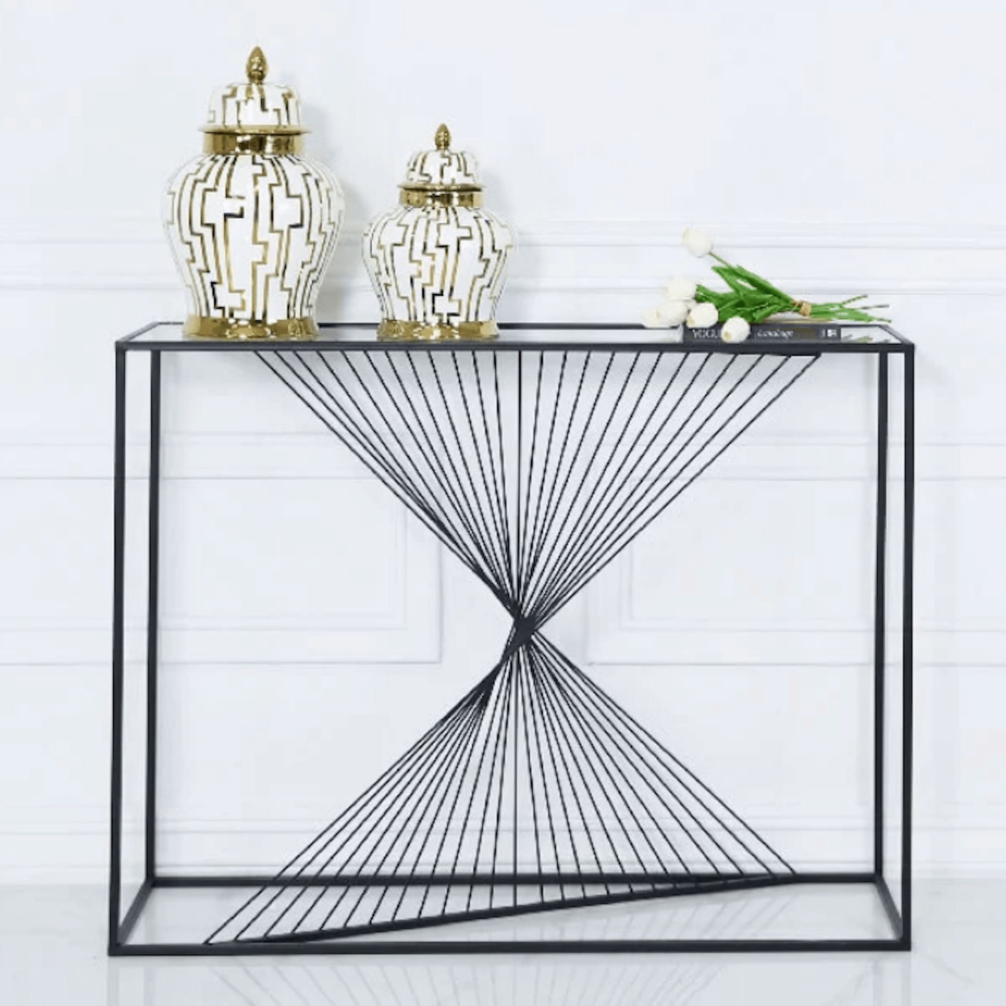 Luna Black Metal & Glass Console Table – Home & Lifestyle From The Luxe With Black Metal Console Tables (View 17 of 20)
