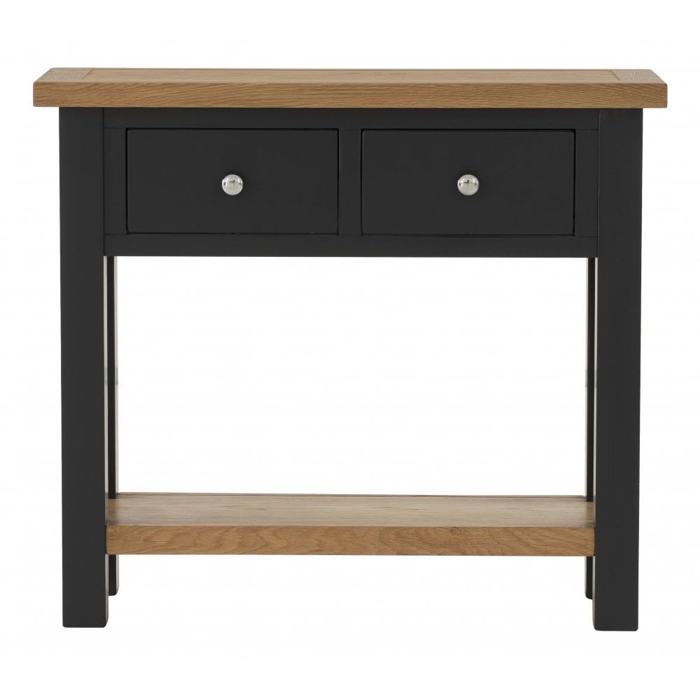 Lux Compact Oak Black Grey Painted Console Table – Living Room From Intended For Black And Oak Brown Console Tables (View 8 of 20)