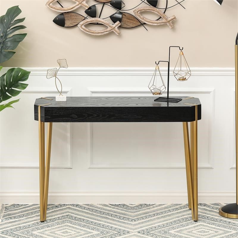 Luxenhome Black Wood And Gold Metal Console Entryway Table – Whif1201 With Black And Gold Console Tables (View 2 of 20)