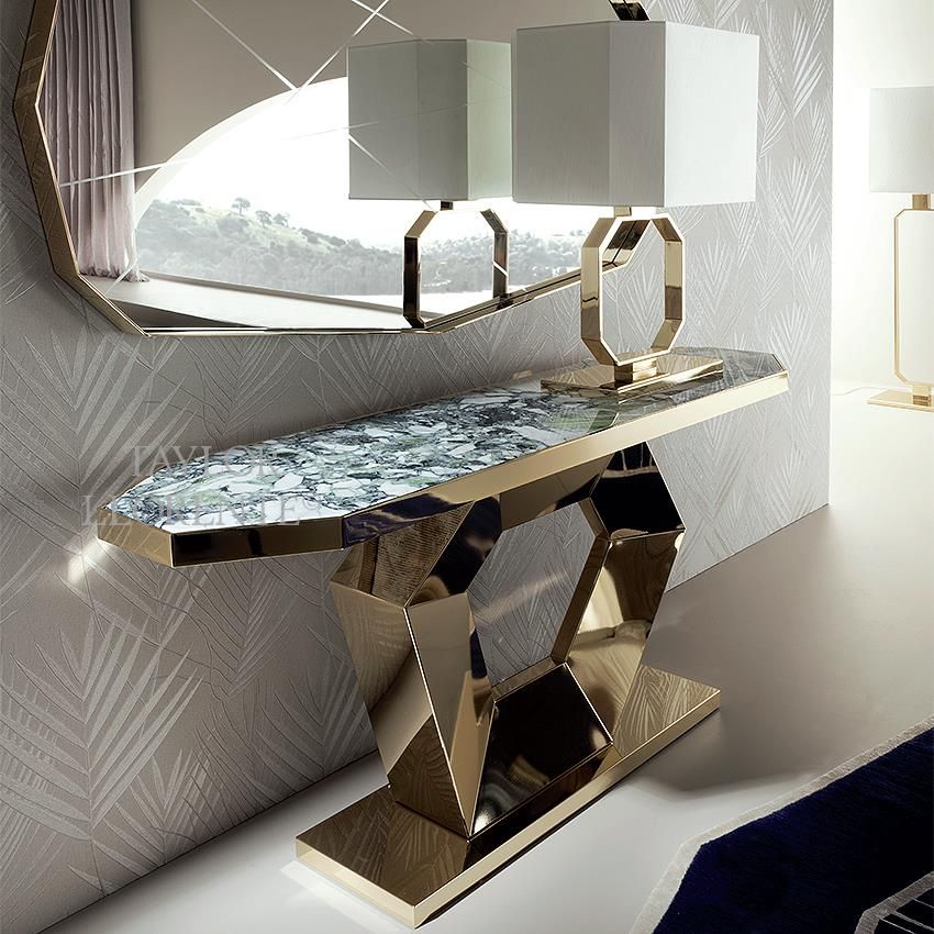 Luxury High End Gold Console Table | Taylor Llorente Furniture For Geometric Glass Modern Console Tables (View 7 of 20)