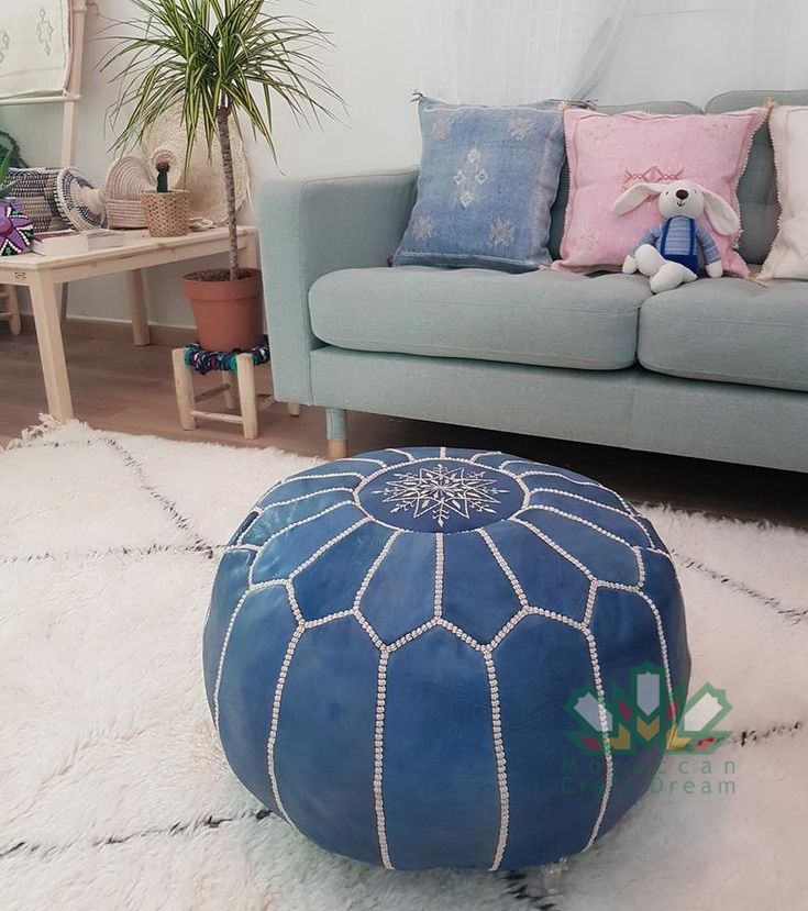 Luxury Leather Ottoman Blue Rp2tu | Moroccan Craft Dream In 2020 With Blue Woven Viscose Square Pouf Ottomans (View 11 of 20)