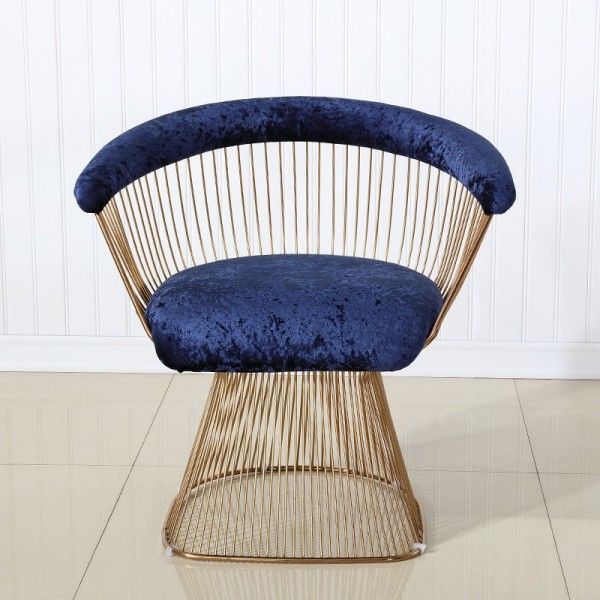 Luxury Mid Century Gold Accent Chair Blue Velvet Barrel Chair Stainless With Blue And Gold Round Side Stools (View 11 of 20)