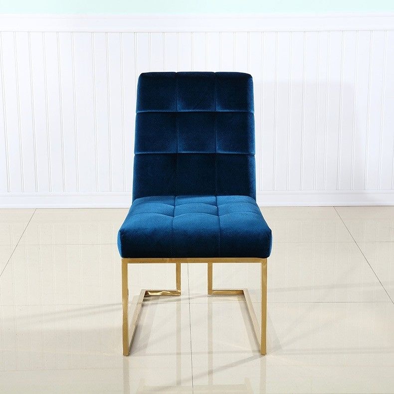 Luxury Modern Blue Velvet Upholstered Dining Chair Stainless Steel Leg Inside Blue And Gold Round Side Stools (View 6 of 20)