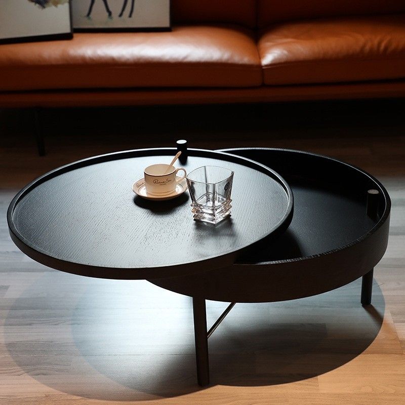 Luxury Modern Chic Round Wood Storage Coffee Table Black / Natural In Espresso Wood Storage Console Tables (View 6 of 20)