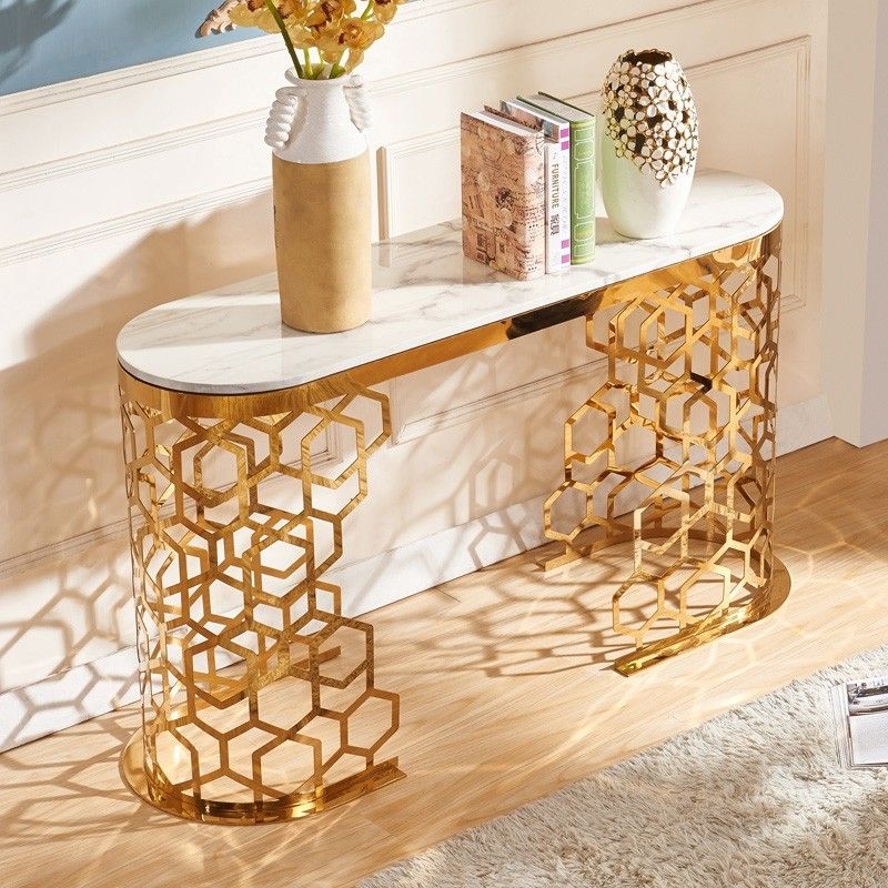 Luxury Modern Luxurious 56" Oval Faux Marble Console Table Entryway Regarding Glass And Gold Console Tables (View 18 of 20)