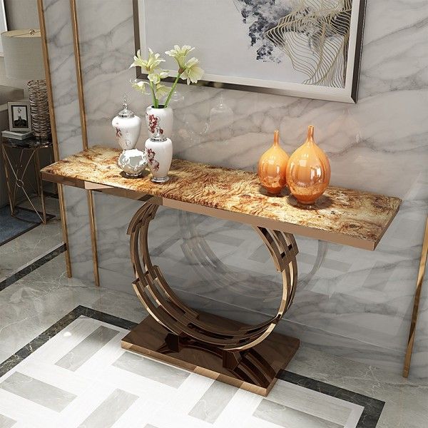 Luxury Modern Luxury 48" Faux Marble Narrow Console Table Rectangle Inside Walnut And Gold Rectangular Console Tables (View 6 of 20)