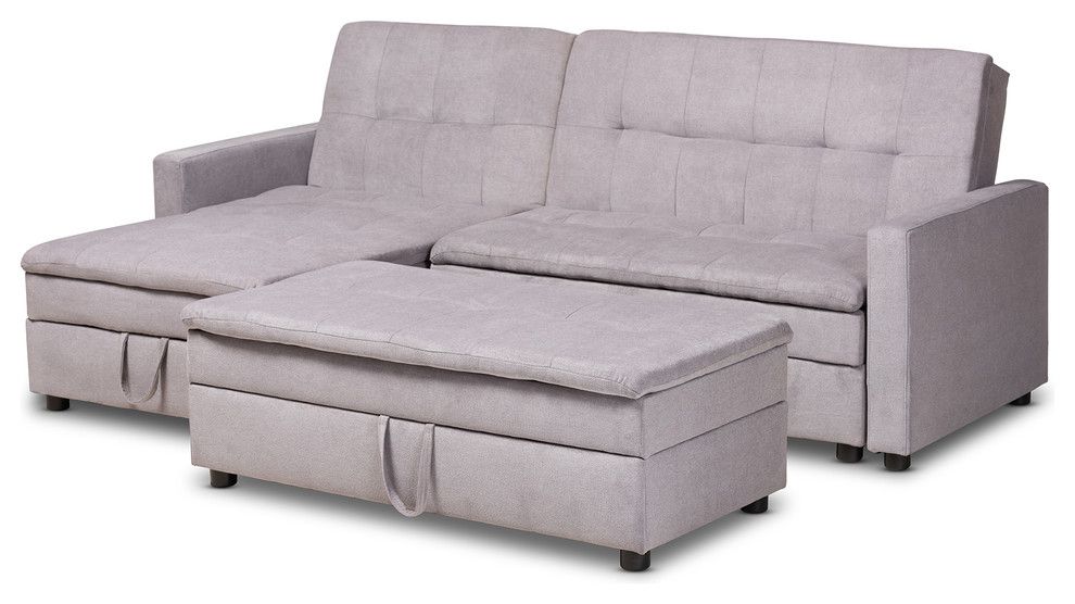 Lynna Light Gray Left Facing Storage Sectional Sleeper Sofa With With Regard To Light Gray Fold Out Sleeper Ottomans (View 13 of 20)