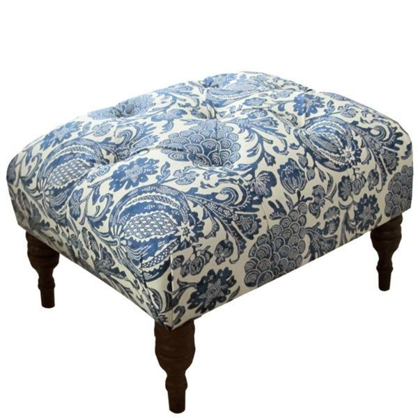 Made To Order Blue Floral Tufted Ottoman Intended For Blue Fabric Tufted Surfboard Ottomans (View 11 of 20)