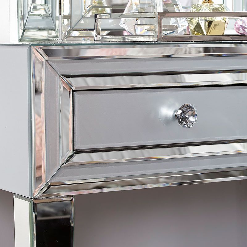 Madison Grey Glass Mirrored 2 Drawer Console Table Dressing Table Inside Mirrored Modern Console Tables (View 18 of 20)