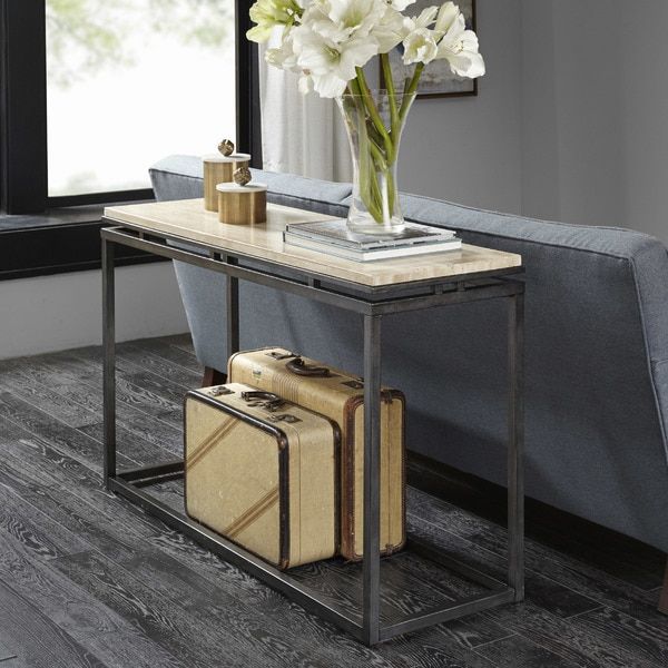 Madison Park Koko Cream Marble Console Table With Gunmetal Metal Base With Regard To Faux White Marble And Metal Console Tables (View 16 of 20)