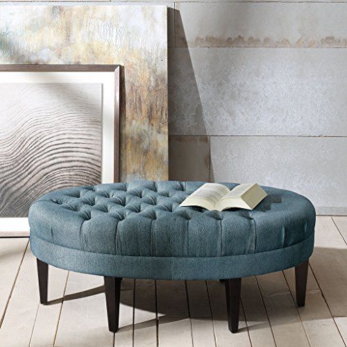 Madison Park Martin Oval Surfboard Tufted Ottoman, Blue – Surfboardme Inside Blue Fabric Tufted Surfboard Ottomans (View 17 of 20)