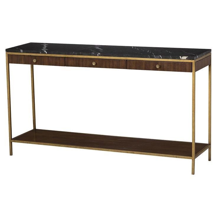 Maison 55 Copeland Mid Century Walnut Gold Trim Marble Top Console Intended For Walnut And Gold Rectangular Console Tables (View 16 of 20)
