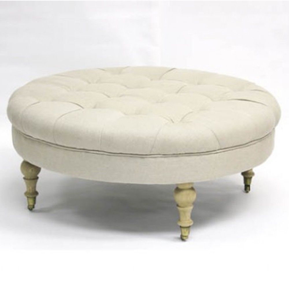 Maison Tufted Round Ottoman Cf056 2 E255 A003zentique | Round With Regard To Cream Linen And Fir Wood Round Ottomans (View 10 of 20)