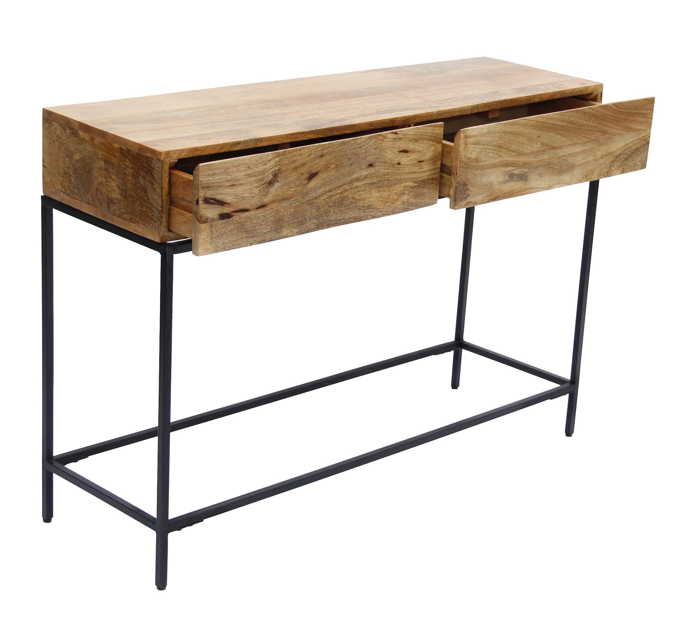 Mango Wood And Metal Console Table With Two Drawers, Brown Pertaining To Natural Mango Wood Console Tables (View 1 of 20)