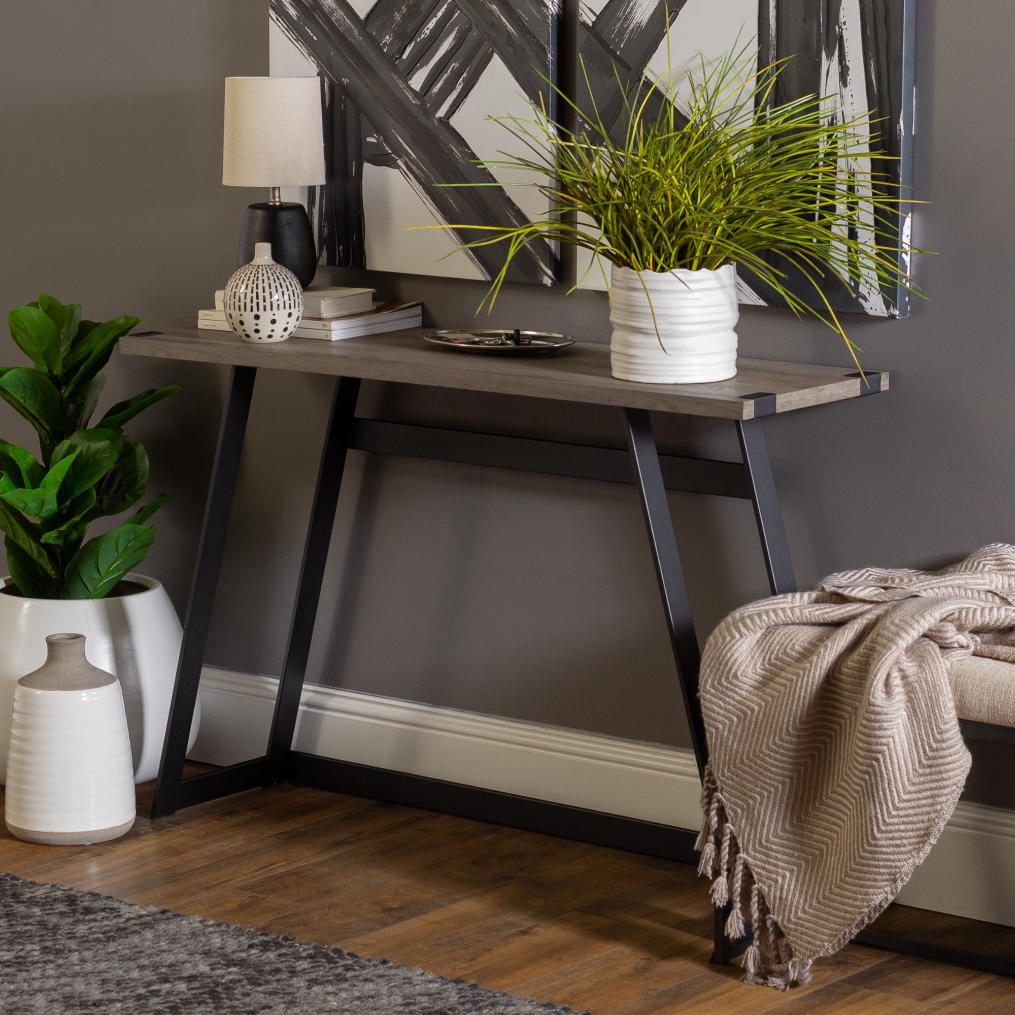 Manor Park Rustic Wood And Metal Entryway Table, Grey Wash – Walmart Inside Gray Driftwood And Metal Console Tables (View 12 of 20)