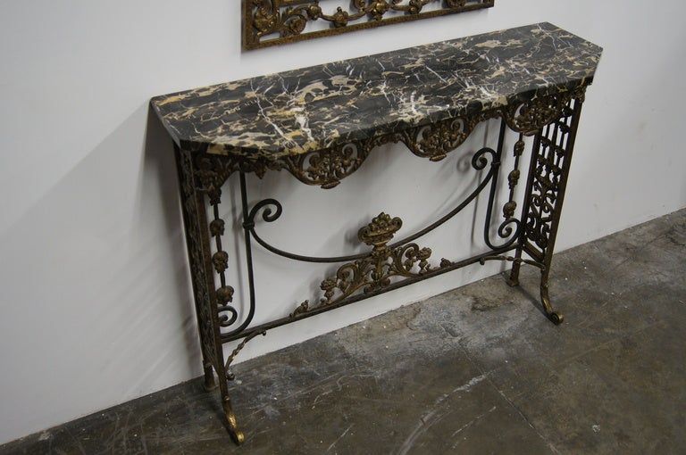 Marble And Bronzed Cast Iron Console Table With Mirroroscar Bach Regarding Aged Black Iron Console Tables (View 18 of 20)