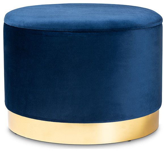 Marisa Glam And Luxe Navy Blue Velvet Fabric Upholstered Gold Storage With Gold Chevron Velvet Fabric Ottomans (View 14 of 20)