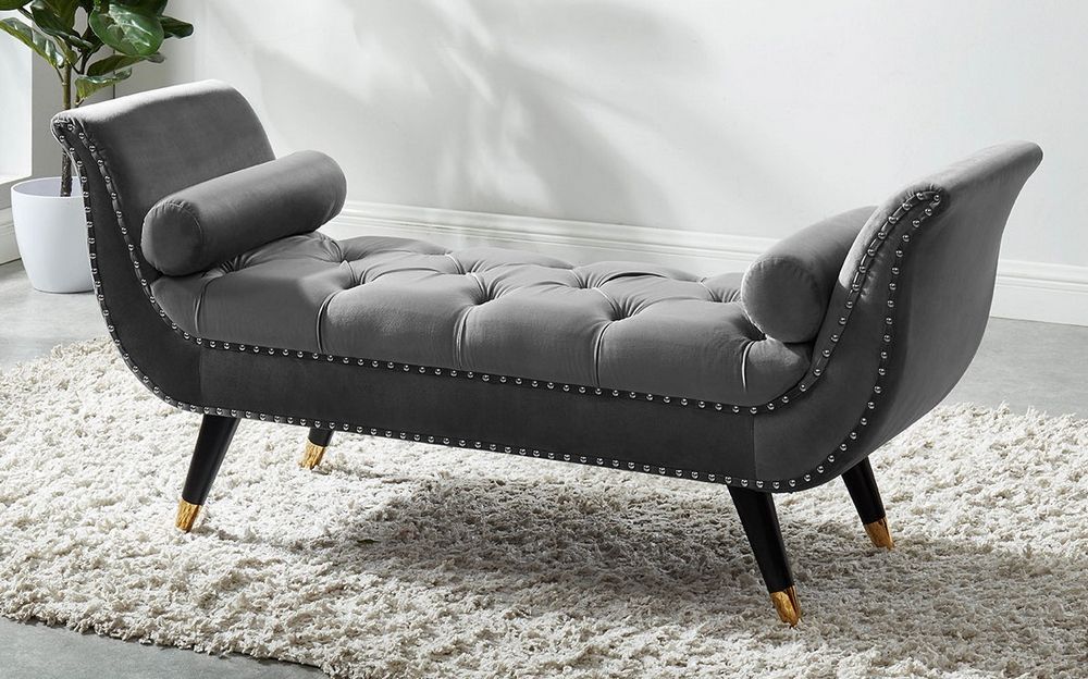 Marjory Grey Velvet Accent Bench With Nailheadsasia Direct Pertaining To Rivet Gray Velvet Fabric Bench (View 10 of 20)