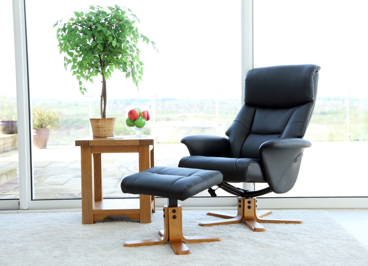 Marseille Faux Leather Swivel Recliner Chair And Footstool In Black With Black Faux Leather Swivel Recliners (View 16 of 20)