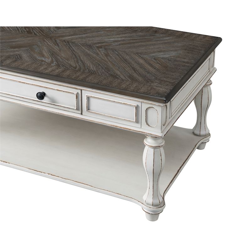 Martin Svensson Home Grove Hill 1 Drawer Coffee Table Antique White And Pertaining To Vintage Gray Oak Console Tables (View 6 of 20)