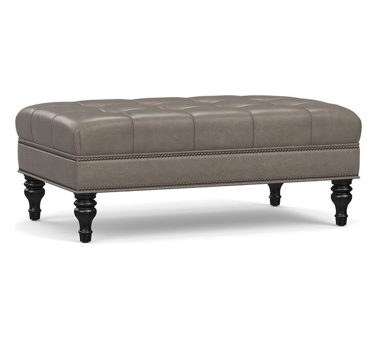 Martin Tufted Leather Ottoman | Tufted Leather Ottoman, Tufted Leather For Caramel Leather And Bronze Steel Tufted Square Ottomans (View 1 of 20)