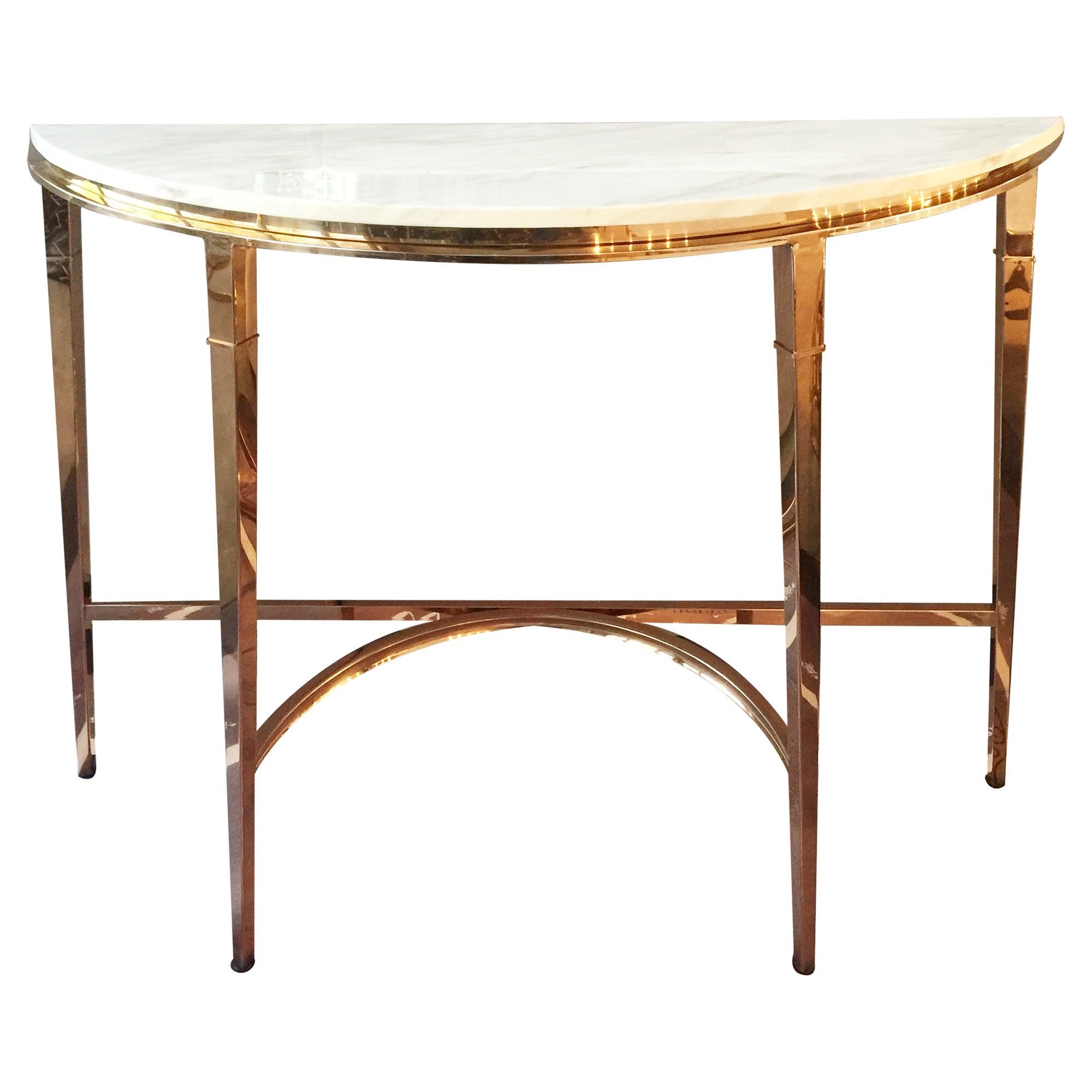 Mary Marble Topped Metal Semi Round Console Table, 130cm Intended For White Marble Gold Metal Console Tables (View 19 of 20)