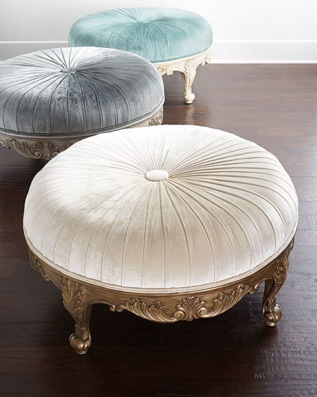 Massoud Scala Light Round Ottoman | Furniture, Round Ottoman, Decor Pertaining To Cream Velvet Brushed Geometric Pattern Ottomans (View 11 of 20)
