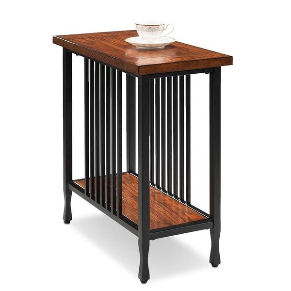 Matte Black Slatted Metal Base Condo/ Apartment Burnished Mission Oak For Metal And Mission Oak Console Tables (View 17 of 20)