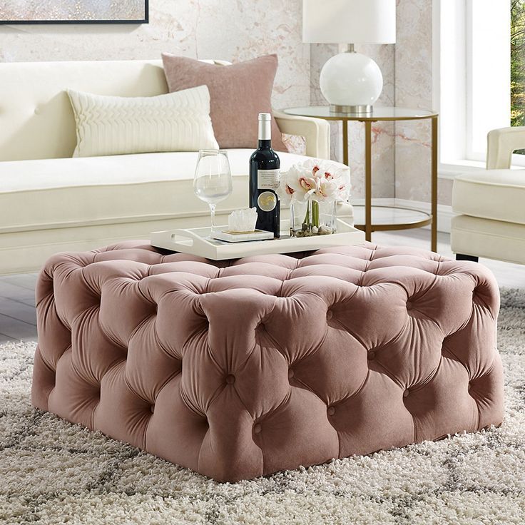 Mauricio Velvet Or Linen Cocktail Ottoman – Allover Tufted | Square Throughout Fabric Tufted Square Cocktail Ottomans (View 6 of 20)