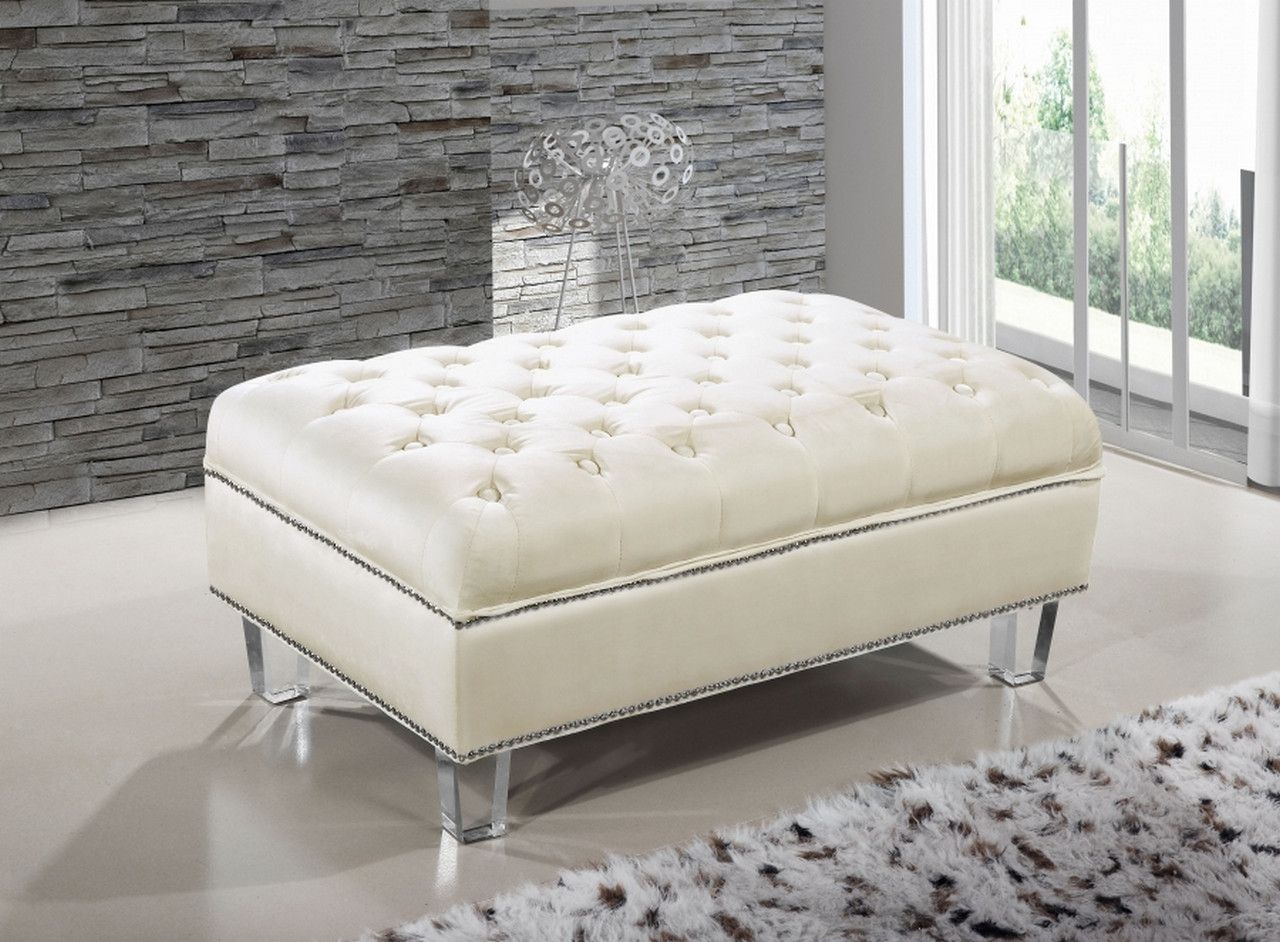 Maxim Modern Button Tufted Cream Velvet Ottoman With Silver Nailhead Trim Within Cream Fabric Tufted Oval Ottomans (View 20 of 20)