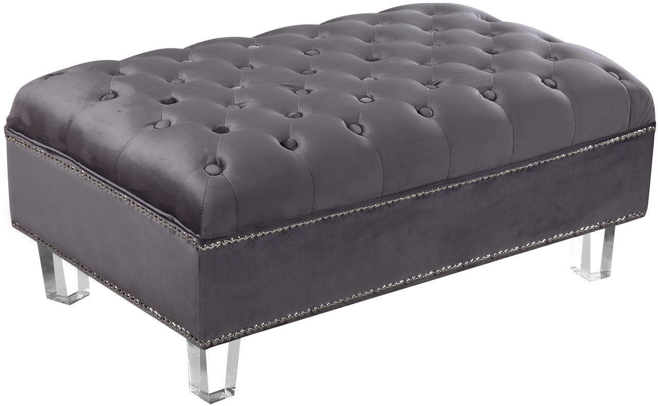 Maxim Modern Button Tufted Grey Velvet Ottoman With Silver Nailhead Trim Throughout Brown And Gray Button Tufted Ottomans (View 8 of 20)