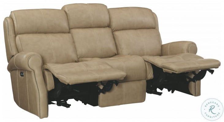 Mcgwire Beige Leather Power Reclining Sofa From Bernhardt Furniture For Ecru And Otter Console Tables (View 18 of 20)