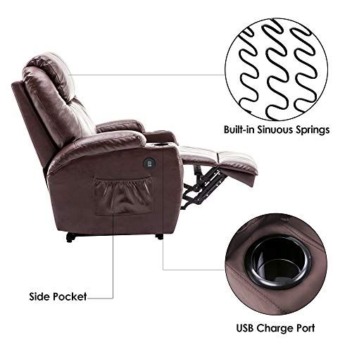 Mcombo Electric Power Recliner Chair With Massage And Heat, 2 Positions Inside Black Faux Leather Usb Charging Ottomans (View 12 of 20)