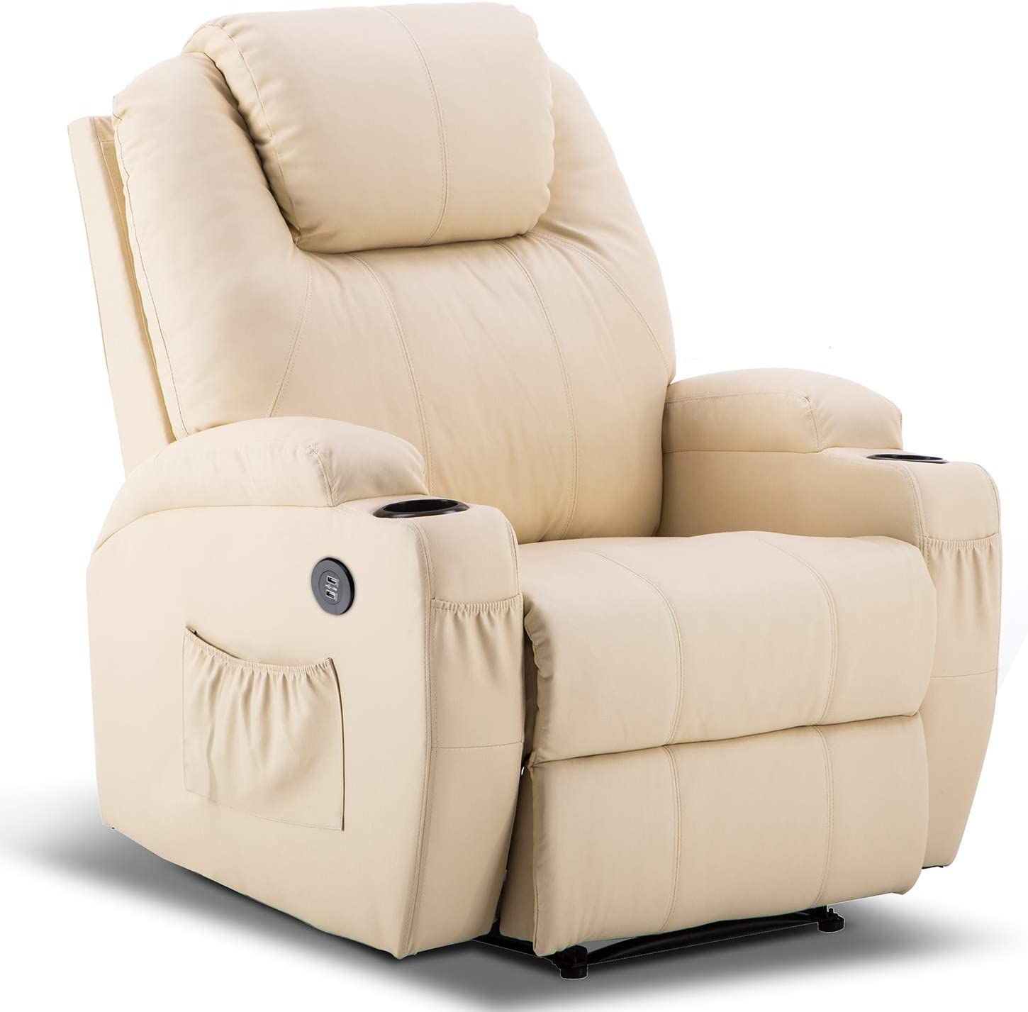 Mcombo Electric Power Recliner Chair With Massage And Heat, 2 Positions With Black Faux Leather Usb Charging Ottomans (View 1 of 20)