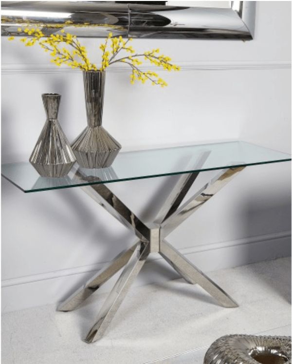 Medina Glass & Chrome Console Table – Lycroft Interiors In Chrome Console Tables (View 15 of 20)
