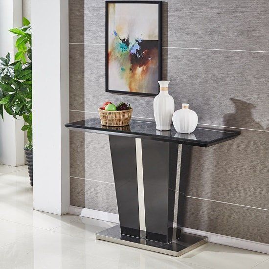 Memphis Console Table In Black High Gloss With Glass Top | Sale With Regard To Square Matte Black Console Tables (View 1 of 20)