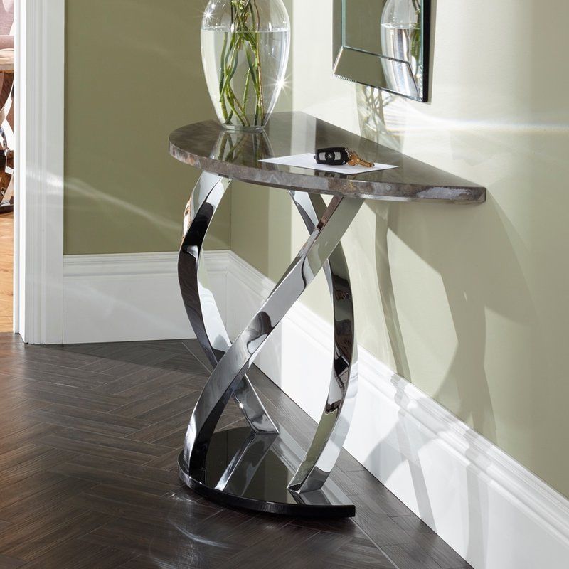 Metal Console Table Chrome Plated Occasional Grey Black Hall Hallway Regarding Glass And Stainless Steel Console Tables (View 2 of 20)