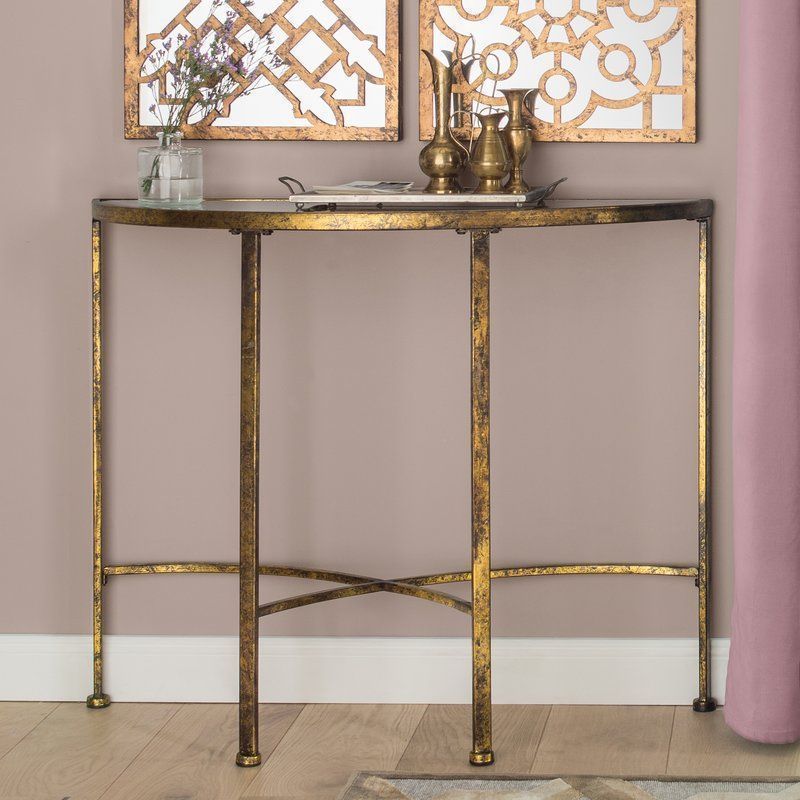 Metal Console Table Gold Frame Bevelled Glass Hallway Living Room Intended For Gray And Gold Console Tables (View 5 of 20)