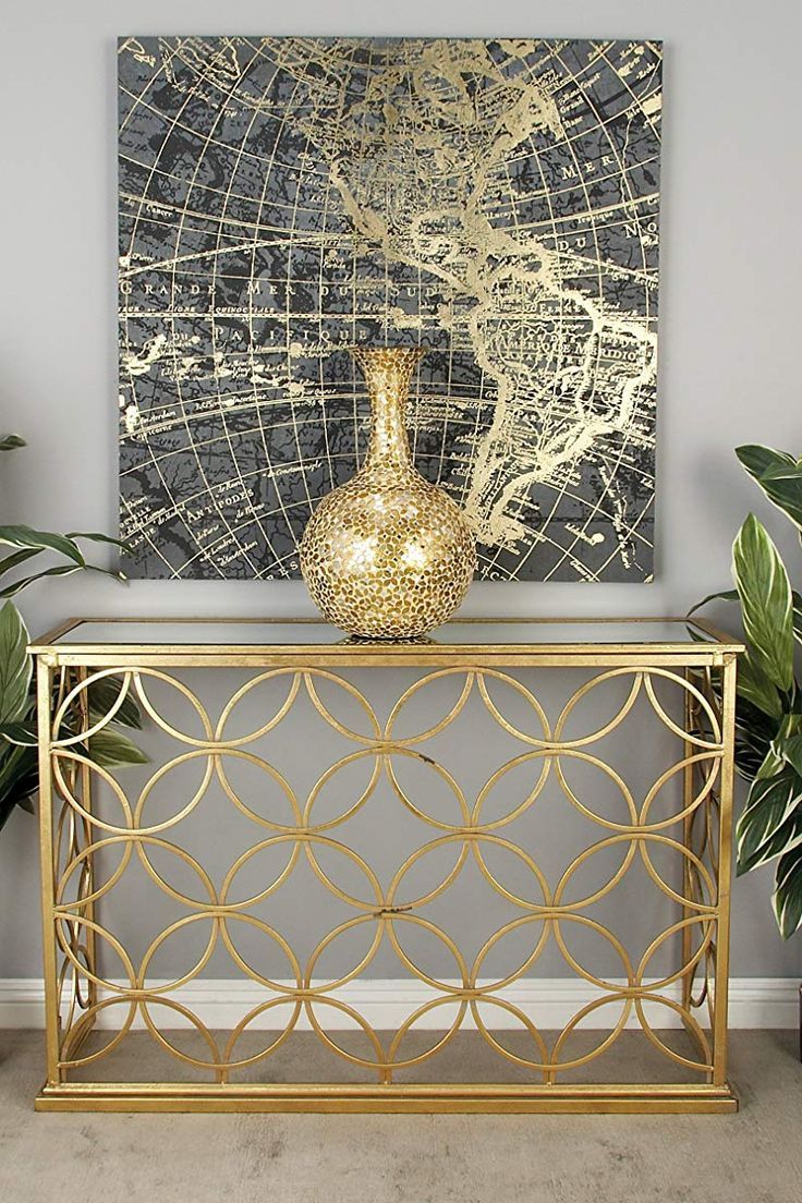 Metal Glass Console Table Gold | Console Table Living Room, Home Pertaining To Metallic Gold Console Tables (View 2 of 20)