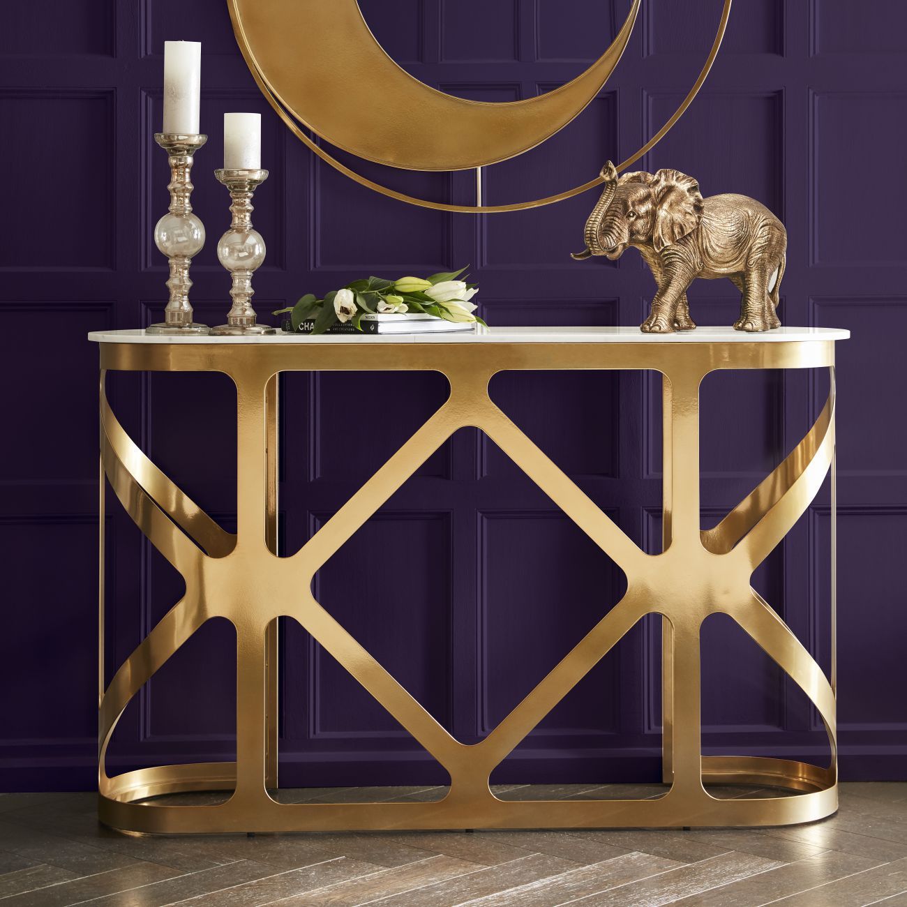 Metropolitan Console Table Metallic Champagne Finish With Off White In White Marble And Gold Console Tables (View 4 of 20)