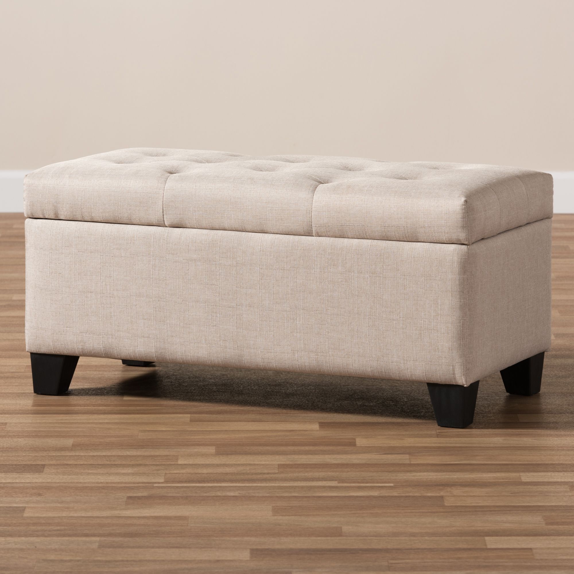 Michaela Modern Button Tufted Fabric Upholstered 35" Storage Bench In Snow Tufted Fabric Ottomans (View 1 of 20)