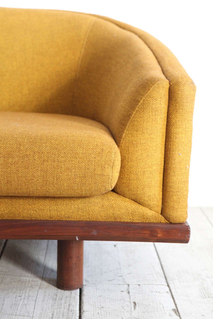 Mid Century Curved Back Sofa In Mustard Yellow Fabric At 1stdibs In Mustard Yellow Modern Ottomans (Gallery 19 of 20)