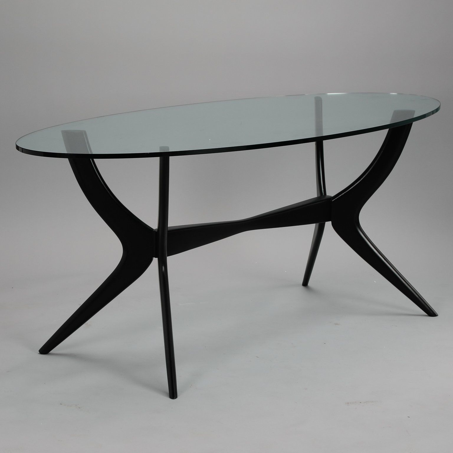 Mid Century Italian Ebonized Oval Glass Top Dining Table – Item:7869 Pertaining To Glass And Gold Oval Console Tables (View 9 of 20)