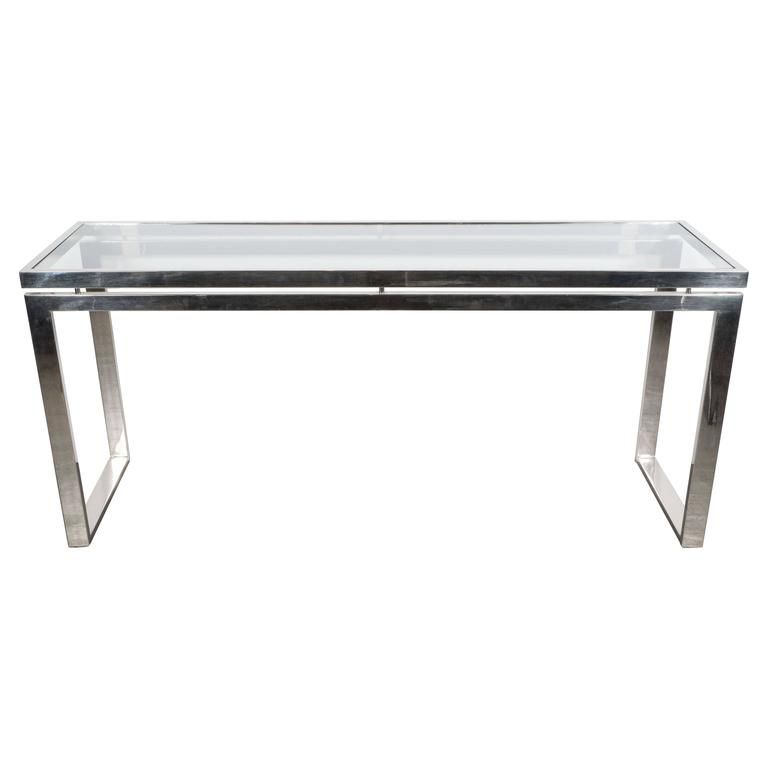 Mid Century Modernist Chrome And Glass Console Or Sofa Tablemilo Inside Chrome And Glass Rectangular Console Tables (View 18 of 20)
