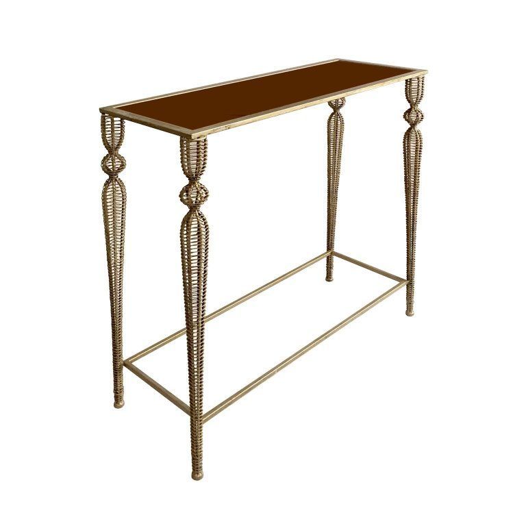 Midcentury French Rectangular Gold Metal Mesh Leg Console With Copper With Regard To Rectangular Glass Top Console Tables (View 10 of 20)