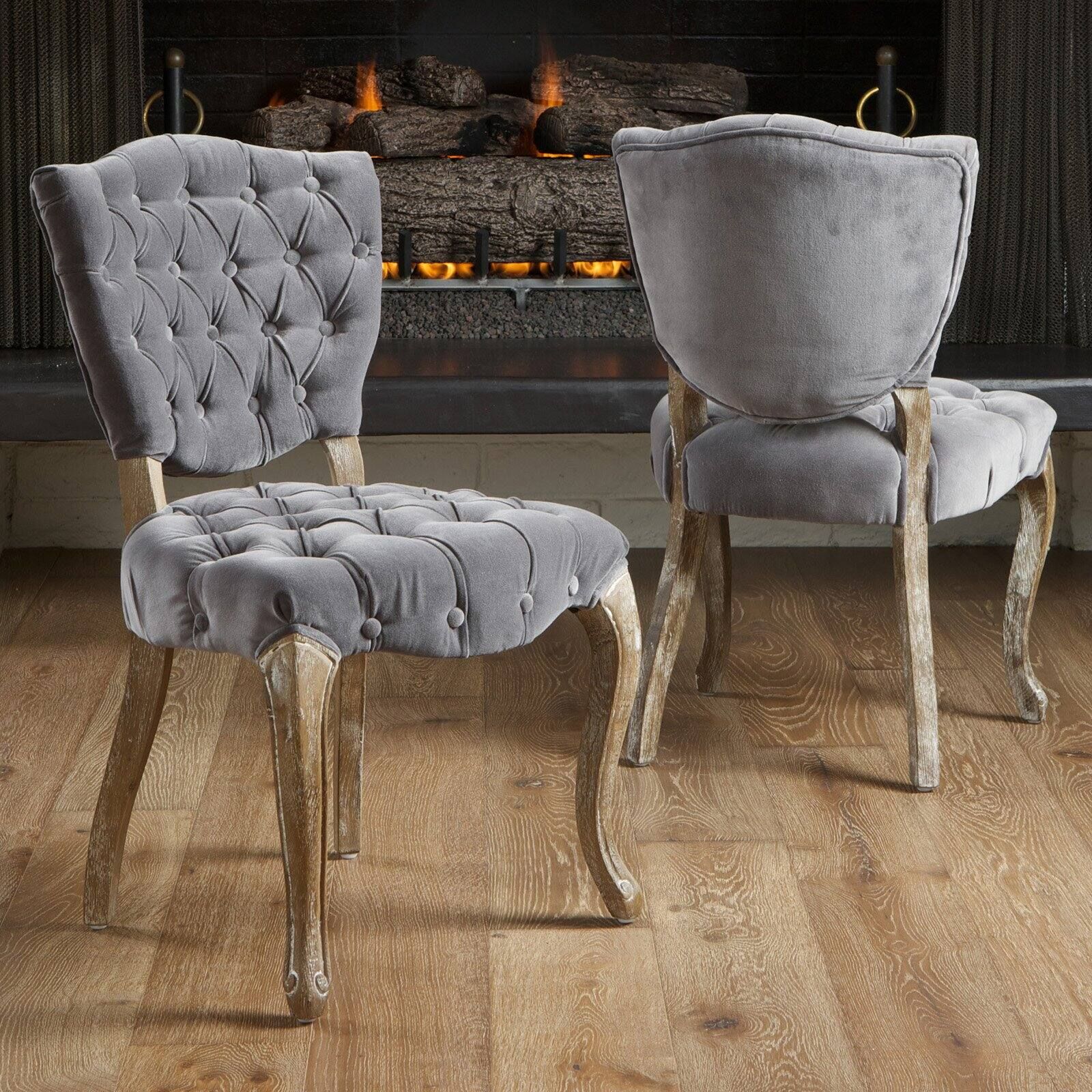 Middleton Tufted Grey Fabric Dining Chairs – 2 Pack – Walmart Regarding Gray Chenille Fabric Accent Stools (View 17 of 20)
