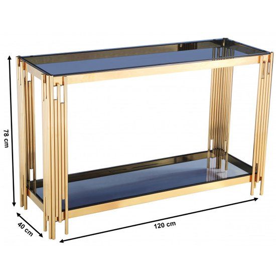 Milano Grey Glass Console Table With Gold Stainless Steel Legs | Sale Within Gray And Gold Console Tables (View 11 of 20)