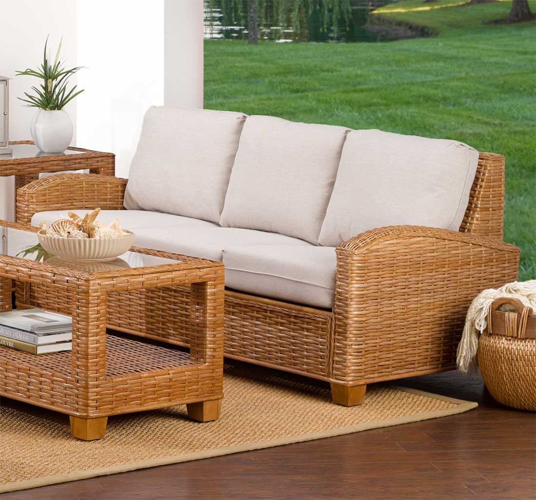 Millennial Natural Rattan Sofa (custom Finishes Available) In Black And Tan Rattan Console Tables (View 11 of 20)