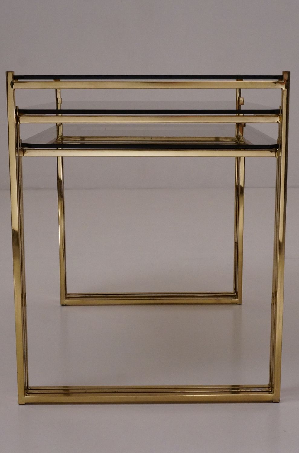 Milo Baughman Nesting Tables, Gold Plated & Smoked Glass, 1970`s In Antique Gold Nesting Console Tables (View 18 of 20)